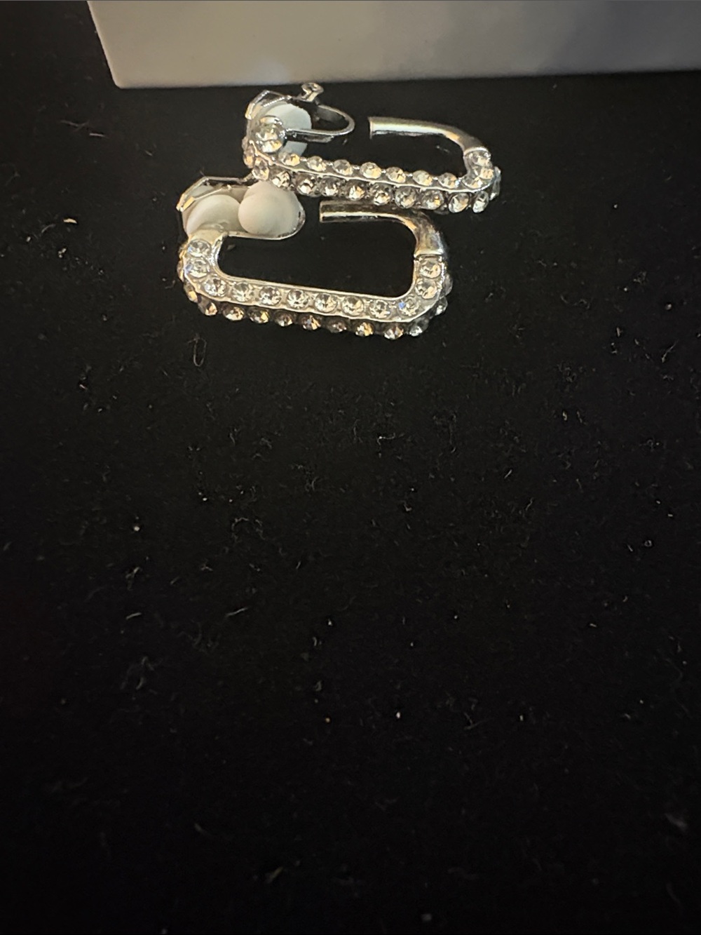 Crystal-Embellished Silver Clip on Hoop Earrings - Clear
